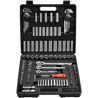 VEVOR - Socket Set, 149 Pieces, 3/8 & 1/4 & 1/2 inch Drive Socket and Ratchet Set, SAE and Metric, Deep and Shallow - Black+Sliver VEVOR - Socket Set, 149 Pieces, 3/8 & 1/4 & 1/2 inch Drive Socket and Ratchet Set, SAE and Metric, Deep and Shallow - Black+Sliver