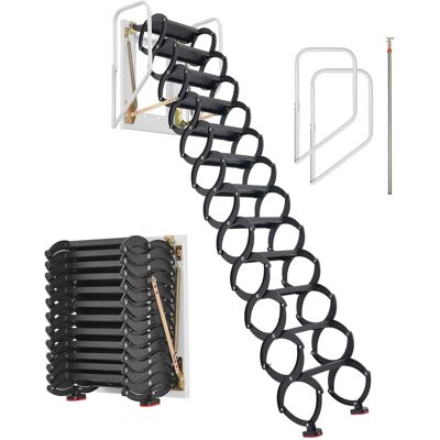 VEVOR - Attic Ladder Wall-Mounted, 660LBS/299.4KG Capacity, Fits 9.5 to 10 ft Ceiling Height, 12-Step Steel Folding Stairs - Black VEVOR - Attic Ladder Wall-Mounted, 660LBS/299.4KG Capacity, Fits 9.5 to 10 ft Ceiling Height, 12-Step Steel Folding Stairs - Black