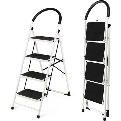 Costway - 4 Step Ladder Folding Stool Heavy Duty 330Lbs Capacity Industrial Lightweight - Black & White Costway - 4 Step Ladder Folding Stool Heavy Duty 330Lbs Capacity Industrial Lightweight - Black & White
