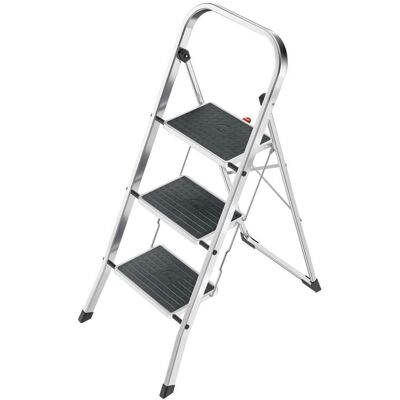 Hailo - Folding Step Stool, Non-Slip 3 Step Ladder for Home & Kitchen, K70, Silver - Metal & Black Hailo - Folding Step Stool, Non-Slip 3 Step Ladder for Home & Kitchen, K70, Silver - Metal & Black