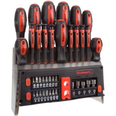 Stalwart - 39PC Magnetic Screwdriver Set with Bits, Power Nut Driver, Wall Stand, Phillips, Torx and Flathead Screwdrivers - Black Stalwart - 39PC Magnetic Screwdriver Set with Bits, Power Nut Driver, Wall Stand, Phillips, Torx and Flathead Screwdrivers - Black