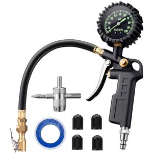 AstroAI - Tire Pressure Gauge with Inflator 100 PSI ANSI B40.1 Accurate 2.5 Inch Easy Read Glow Dial with Air Chuck and Compressor - Black AstroAI - Tire Pressure Gauge with Inflator 100 PSI ANSI B40.1 Accurate 2.5 Inch Easy Read Glow Dial with Air Chuck and Compressor - Black