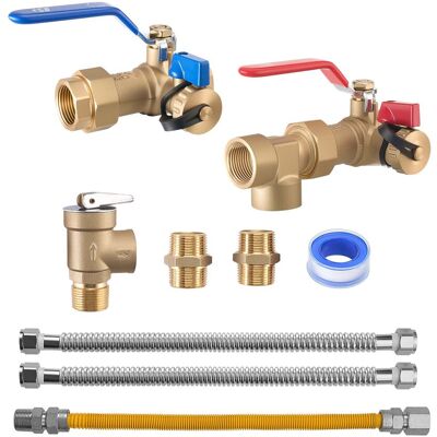 VEVOR - Water Heater Kit, 3/4 Inch Cold & Hot Water Plumbing Repair Kit with 600 WOG Isolation Valves, Pressure Relief Valve - Copper VEVOR - Water Heater Kit, 3/4 Inch Cold & Hot Water Plumbing Repair Kit with 600 WOG Isolation Valves, Pressure Relief Valve - Copper