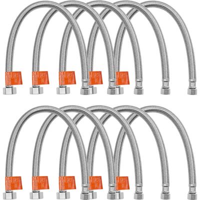 VEVOR - Faucet Hose Connector, 16-Inch Length, 3/8 Inch Comp x 1/2 Inch FIP 10-Pack Braided Stainless Steel Faucet Supply Line - Silver VEVOR - Faucet Hose Connector, 16-Inch Length, 3/8 Inch Comp x 1/2 Inch FIP 10-Pack Braided Stainless Steel Faucet Supply Line - Silver