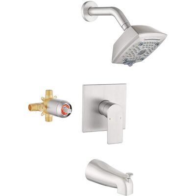 Boyel Living - Brushed Brass Shower Faucet Set 5-Function ABS Top Spray Pressure Balance Valve Large Flow Lift-Up Spout 1/2NPT Thread - Brushed Nickel Boyel Living - Brushed Brass Shower Faucet Set 5-Function ABS Top Spray Pressure Balance Valve Large Flow Lift-Up Spout 1/2NPT Thread - Brushed Nickel