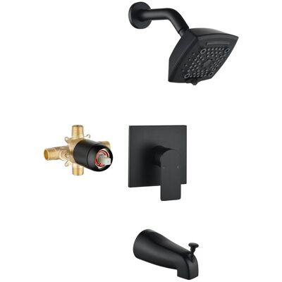 Boyel Living - Black Brass Shower Faucet Set Pressure Balance Valve 5-Function ABS Top Spray Lift-Up Spout 1/2NPT Thread - Matte Black Boyel Living - Black Brass Shower Faucet Set Pressure Balance Valve 5-Function ABS Top Spray Lift-Up Spout 1/2NPT Thread - Matte Black