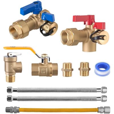 VEVOR - Water Heater Kit, 3/4 Inch Cold & Hot Water Plumbing Repair Kit with 600 WOG Isolation Valves, Pressure Relief Valve - Copper VEVOR - Water Heater Kit, 3/4 Inch Cold & Hot Water Plumbing Repair Kit with 600 WOG Isolation Valves, Pressure Relief Valve - Copper