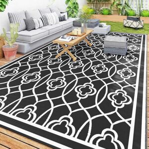 Outsunny - Outdoor Rug for Patio, 9' x 18' Waterproof Large Mat, Reversible Plastic Straw Rug for Décor - Black and White Lantern Outsunny - Outdoor Rug for Patio, 9' x 18' Waterproof Large Mat, Reversible Plastic Straw Rug for Décor - Black and White Lantern