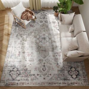 Homcom - 8x10 Green Rug: Vintage Mach-Wash Non-Slip Distressed Carpet, Indoor Area Boho Style - Brown and Green Homcom - 8x10 Green Rug: Vintage Mach-Wash Non-Slip Distressed Carpet, Indoor Area Boho Style - Brown and Green