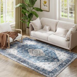 Homcom - 4x6 Vintage Rug: Mach-Wash Non-Slip Indoor Boho Distressed Carpet, Living Room - Blue Homcom - 4x6 Vintage Rug: Mach-Wash Non-Slip Indoor Boho Distressed Carpet, Living Room - Blue