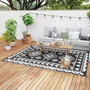 Outsunny - Outdoor Rug for Patio, 8' x 10' Waterproof Large Mat, Reversible Plastic Straw Rug for Décor - Black and White Rhombus Patchwork Outsunny - Outdoor Rug for Patio, 8' x 10' Waterproof Large Mat, Reversible Plastic Straw Rug for Décor - Black and White Rhombus Patchwork