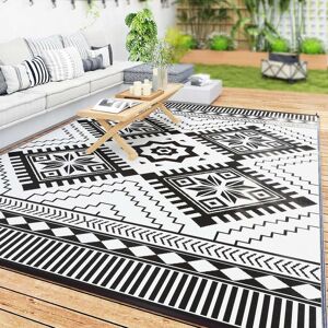 Outsunny - Outdoor Rug for Patio, 9' x 18' Waterproof Large Mat, Reversible Plastic Straw Rug for Décor - White and Black Toothed Rhombus Outsunny - Outdoor Rug for Patio, 9' x 18' Waterproof Large Mat, Reversible Plastic Straw Rug for Décor - White and Black Toothed Rhombus
