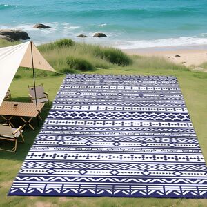 Outsunny - Outdoor Rug for Patio, 9' x 18' Waterproof Large Mat, Reversible Plastic Straw Rug for Décor - Blue and White Geometric Wall Outsunny - Outdoor Rug for Patio, 9' x 18' Waterproof Large Mat, Reversible Plastic Straw Rug for Décor - Blue and White Geometric Wall