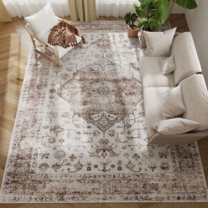 Homcom - 8x10 Rug: Vintage Mach-Wash Non-Slip Distressed Carpet, Indoor Area High Traffic - Tan Homcom - 8x10 Rug: Vintage Mach-Wash Non-Slip Distressed Carpet, Indoor Area High Traffic - Tan