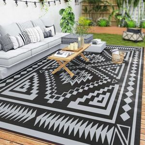 Outsunny - Outdoor Rug for Patio, 9' x 18' Waterproof Large Mat, Reversible Plastic Straw Rug for Décor - Black and Gray Square Patchwork Outsunny - Outdoor Rug for Patio, 9' x 18' Waterproof Large Mat, Reversible Plastic Straw Rug for Décor - Black and Gray Square Patchwork