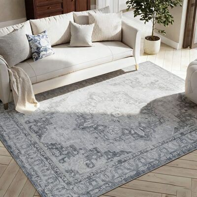 RYHNUYNE - 5x7 Area Rug for Living Room, Washable Soft Thin Rug, No Slip Stain Resistant Carpet for Bedroom Nursery Home - Gray Blue RYHNUYNE - 5x7 Area Rug for Living Room, Washable Soft Thin Rug, No Slip Stain Resistant Carpet for Bedroom Nursery Home - Gray Blue