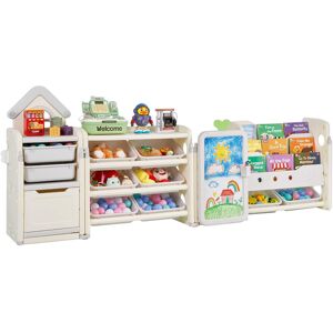VEVOR - Kids Toy Storage with Bookshelf, 4-Tier Large Toy Storage Organizer with 10 Plastic Movable Bins, Kids Cubby Cabinet - White,Grey VEVOR - Kids Toy Storage with Bookshelf, 4-Tier Large Toy Storage Organizer with 10 Plastic Movable Bins, Kids Cubby Cabinet - White,Grey