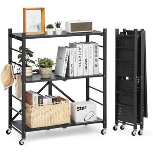 VEVOR - 3-Tier Foldable Storage Shelf, 30Wx13Dx36H Inch Folding Metal Rack Shelving Unit, Heavy Duty No Assembly Organizer Shelf - Black VEVOR - 3-Tier Foldable Storage Shelf, 30Wx13Dx36H Inch Folding Metal Rack Shelving Unit, Heavy Duty No Assembly Organizer Shelf - Black