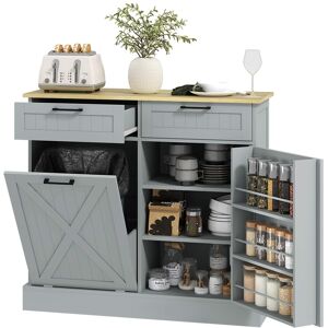 Homcom - Gallon Farmhouse Kitchen Cabinet with Hidden Trash Can and 2 Drawers - Gray Homcom - Gallon Farmhouse Kitchen Cabinet with Hidden Trash Can and 2 Drawers - Gray