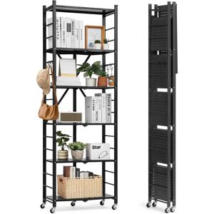 VEVOR - 6-Tier Foldable Storage Shelf, 24Wx12Dx72H Inch Folding Metal Rack Shelving Unit, Heavy Duty No Assembly Organizer Shelf - Black VEVOR - 6-Tier Foldable Storage Shelf, 24Wx12Dx72H Inch Folding Metal Rack Shelving Unit, Heavy Duty No Assembly Organizer Shelf - Black