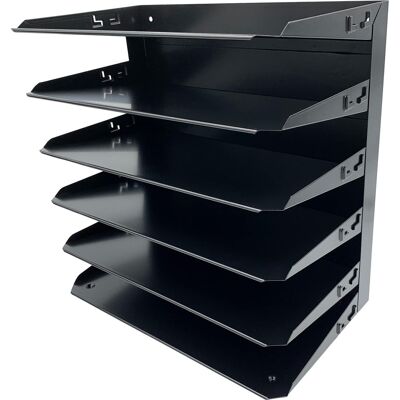 Huron - Horizontal Slots Desk Organizer 6 Compartment Horizontal 15" x 15" x 8.66" Durable Label Holder Steel - Black Huron - Horizontal Slots Desk Organizer 6 Compartment Horizontal 15" x 15" x 8.66" Durable Label Holder Steel - Black