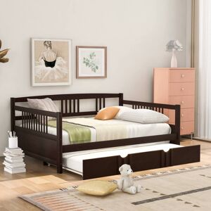 Tiramisubest - Full Size Daybed Wood Bed with Twin Size Trundle,Espresso - Espresso Tiramisubest - Full Size Daybed Wood Bed with Twin Size Trundle,Espresso - Espresso