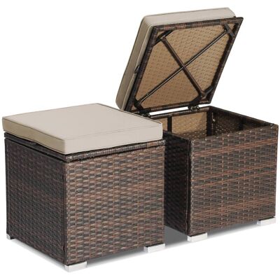 Costway - 2PCS Patio Rattan Ottomans Seat Side Table Storage Box Footstool with Cushion - Beige + Mix Brown Costway - 2PCS Patio Rattan Ottomans Seat Side Table Storage Box Footstool with Cushion - Beige + Mix Brown