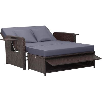 Costway - Patio Rattan Loveseat Set Daybed Lounge Storage Ottoman Side Tables Adjust - Gray + Mix Brown Costway - Patio Rattan Loveseat Set Daybed Lounge Storage Ottoman Side Tables Adjust - Gray + Mix Brown