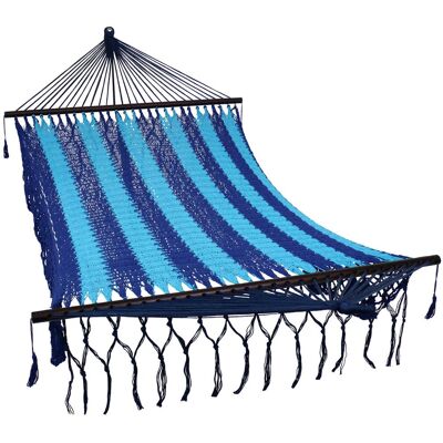 Sunnydaze - 2-Person Woven Rope Hammock with Spreader Bars and Fringe - Blue Sunnydaze - 2-Person Woven Rope Hammock with Spreader Bars and Fringe - Blue