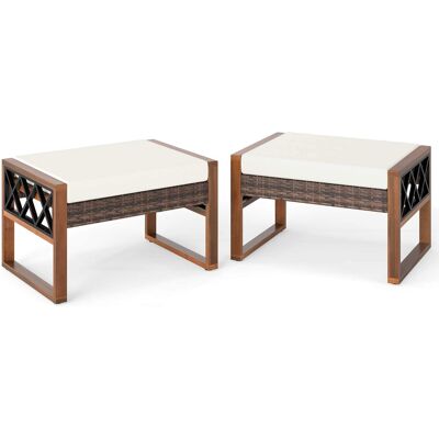 Costway - 2 PCS PE Rattan Wicker Ottomans Outdoor Patio Footstools Multipurpose Furniture - White Costway - 2 PCS PE Rattan Wicker Ottomans Outdoor Patio Footstools Multipurpose Furniture - White