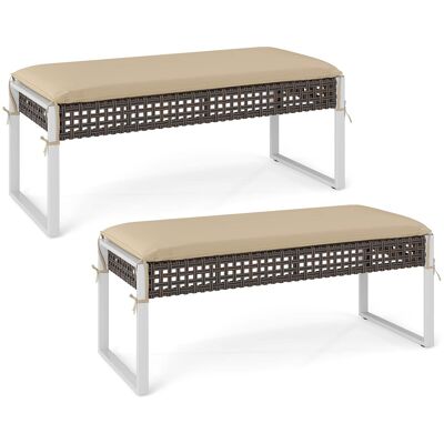 Costway - Set of 2 Outdoor Ottoman Bench Patio PE Rattan Footrest w/ Soft Cushion & Metal Frame - Brown,Beige Costway - Set of 2 Outdoor Ottoman Bench Patio PE Rattan Footrest w/ Soft Cushion & Metal Frame - Brown,Beige