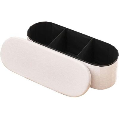 VEVOR - Oval Storage Ottoman Bench, Foldable Teddy Fleece Upholstered Bench with Spacious Storage, Supports 660 lbs - Beige VEVOR - Oval Storage Ottoman Bench, Foldable Teddy Fleece Upholstered Bench with Spacious Storage, Supports 660 lbs - Beige