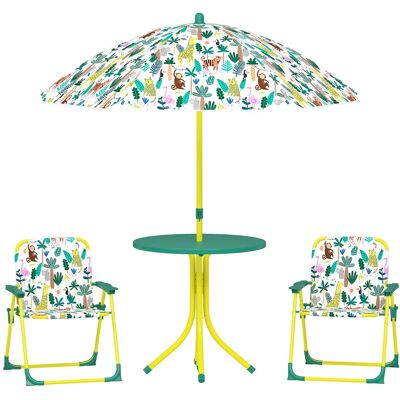 Qaba - Kids Picnic Table, Kids Table and Chair Set with 2 Folding Chairs and Umbrella for Backyard, Garden - Green Qaba - Kids Picnic Table, Kids Table and Chair Set with 2 Folding Chairs and Umbrella for Backyard, Garden - Green