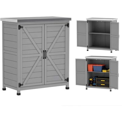 Outsunny - Storage Cabinet, Outdoor Prep Table with Metal Tabletop, Shelves and Double Doors for Patio Outsunny - Storage Cabinet, Outdoor Prep Table with Metal Tabletop, Shelves and Double Doors for Patio