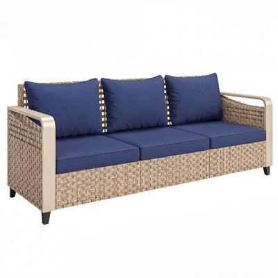 Outsunny - Wicker Sofa 3-Seater Outdoor Patio Sofa with Cushions for Garden Backyard Porch Dark - Blue Outsunny - Wicker Sofa 3-Seater Outdoor Patio Sofa with Cushions for Garden Backyard Porch Dark - Blue