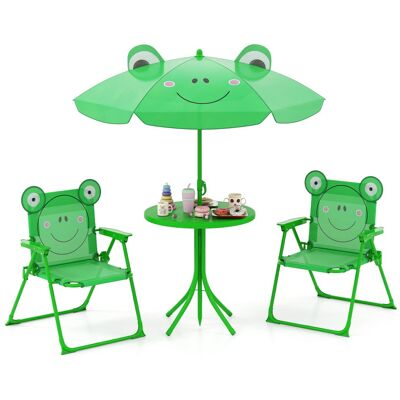 Costway - Kids Picnic Table & Chair Set with 2 Folding Chairs & Height Adjustable Umbrella - Green Costway - Kids Picnic Table & Chair Set with 2 Folding Chairs & Height Adjustable Umbrella - Green