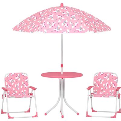Qaba - Kids Picnic Table, Kids Table and Chair Set with 2 Folding Chairs and Umbrella for Backyard, Garden - Pink Qaba - Kids Picnic Table, Kids Table and Chair Set with 2 Folding Chairs and Umbrella for Backyard, Garden - Pink