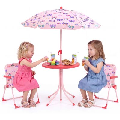 Gymax - Kids Picnic Table Outdoor Table&Chair Set 2 Folding Chairs&Adjustable Umbrella - Pink Gymax - Kids Picnic Table Outdoor Table&Chair Set 2 Folding Chairs&Adjustable Umbrella - Pink