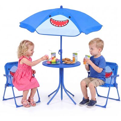 Gymax - Kids Picnic Table Outdoor Table&Chair Set 2 Folding Chairs&Adjustable Umbrella - Blue Gymax - Kids Picnic Table Outdoor Table&Chair Set 2 Folding Chairs&Adjustable Umbrella - Blue
