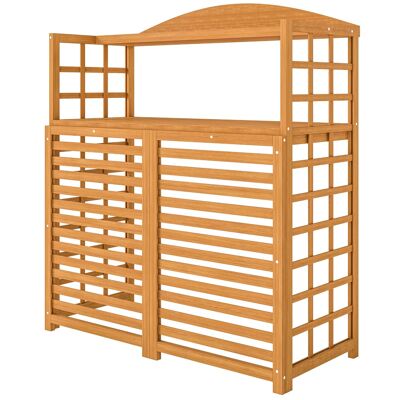 Outsunny - Air Conditioner Fence Privacy Screen, Wood AC Fence Potting Table with Shelves for Patio - Light Brown Outsunny - Air Conditioner Fence Privacy Screen, Wood AC Fence Potting Table with Shelves for Patio - Light Brown