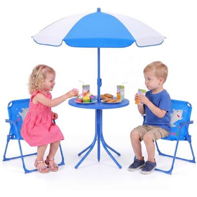 Gymax - Kids Picnic Table Outdoor Table&Chair Set 2 Folding Chairs&Adjustable Umbrella Navy - Blue Gymax - Kids Picnic Table Outdoor Table&Chair Set 2 Folding Chairs&Adjustable Umbrella Navy - Blue