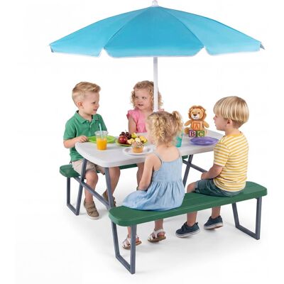 Costway - Kids Picnic Table with Benches Removable Adjustable Umbrella Metal Frame for Patio - Green Costway - Kids Picnic Table with Benches Removable Adjustable Umbrella Metal Frame for Patio - Green