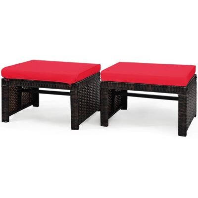 Costway - 2PCS Patio Rattan Ottoman Cushioned Seat Foot Rest Furniture - Red + Mix brown Costway - 2PCS Patio Rattan Ottoman Cushioned Seat Foot Rest Furniture - Red + Mix brown