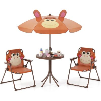 Costway - Kids Picnic Table & Chair Set with 2 Folding Chairs & Height Adjustable Umbrella - Brown Costway - Kids Picnic Table & Chair Set with 2 Folding Chairs & Height Adjustable Umbrella - Brown