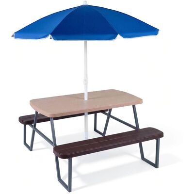 Costway - Kids Picnic Table with Benches Removable Adjustable Umbrella Metal Frame for Patio - Brown Costway - Kids Picnic Table with Benches Removable Adjustable Umbrella Metal Frame for Patio - Brown