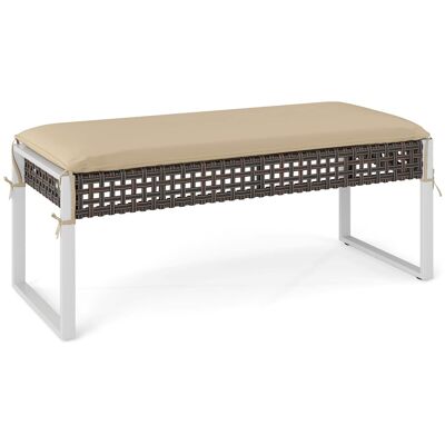Costway - Outdoor Ottoman Bench Patio PE Rattan Footrest w/ Soft Cushion & Metal Frame - Brown,Beige Costway - Outdoor Ottoman Bench Patio PE Rattan Footrest w/ Soft Cushion & Metal Frame - Brown,Beige
