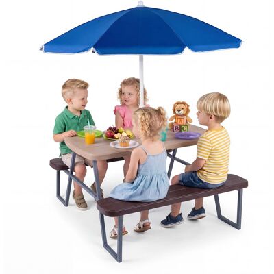 Costway - Kids Picnic Table with Benches Removable Adjustable Umbrella Metal Frame for Patio - Brown Costway - Kids Picnic Table with Benches Removable Adjustable Umbrella Metal Frame for Patio - Brown