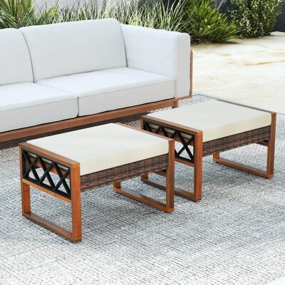 Costway - 2 PCS PE Rattan Wicker Ottomans Outdoor Patio Footstools Multipurpose Furniture - White Costway - 2 PCS PE Rattan Wicker Ottomans Outdoor Patio Footstools Multipurpose Furniture - White