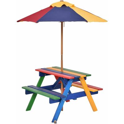 Costway - 4 Seat Kids Picnic Table w/Umbrella Garden Yard Folding Children Bench Outdoor - Multicolor Costway - 4 Seat Kids Picnic Table w/Umbrella Garden Yard Folding Children Bench Outdoor - Multicolor