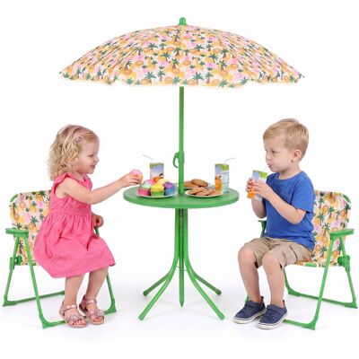 Gymax - Kids Picnic Table Outdoor Table&Chair Set 2 Folding Chairs&Adjustable Umbrella Green - Beige Gymax - Kids Picnic Table Outdoor Table&Chair Set 2 Folding Chairs&Adjustable Umbrella Green - Beige